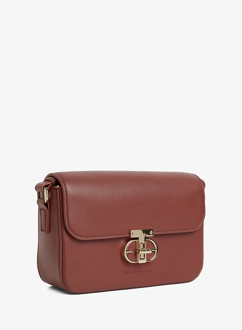 Bcbg HONGYI H933PU 82# BURGUNDY Textured Twist Lock Shoulder Bag for Women | Best Price UAE